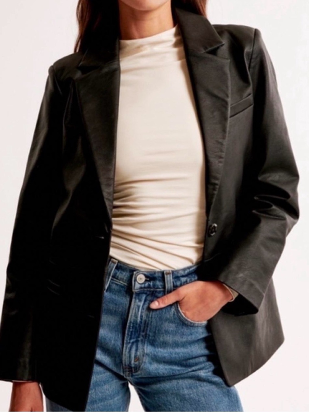 Abercrombie & Fitch Black Vegan Leather Blazer Jacket